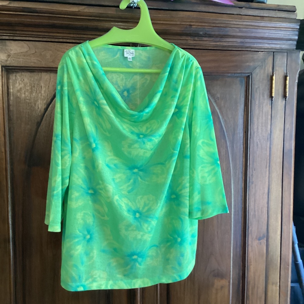 True Beauty by Emme- green floral watery print top (3XL)